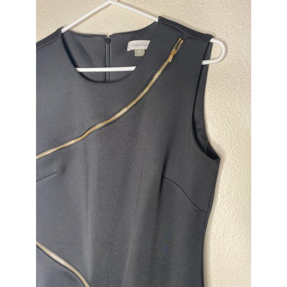 Calvin Klein Black Sheath Dress Size 10 with gold zipper embellishment - Picture 5 of 7
